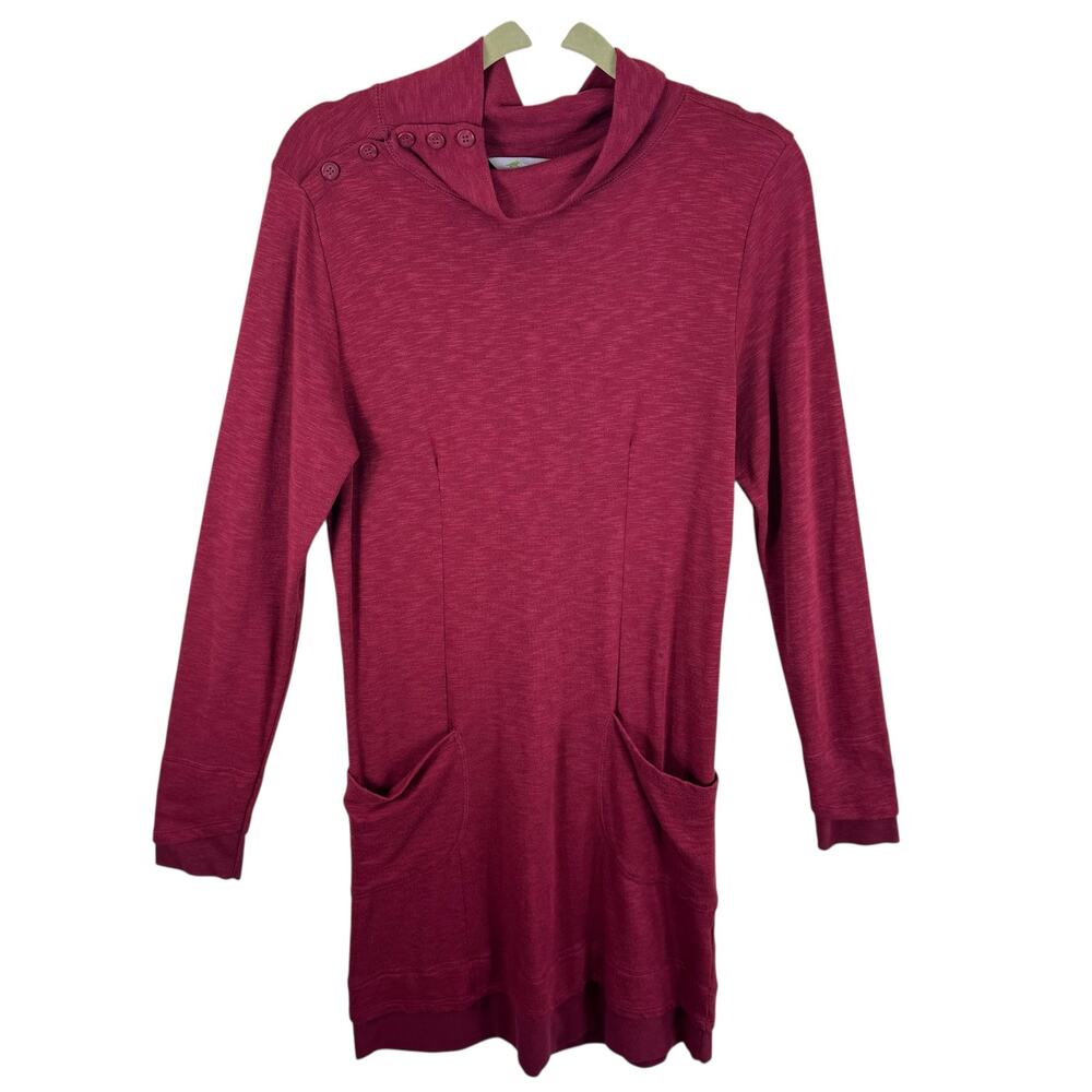 Horny Toad Burgundy Long Sleeve Cowl Neck Pullover Casual Knee Length Dress Sz L